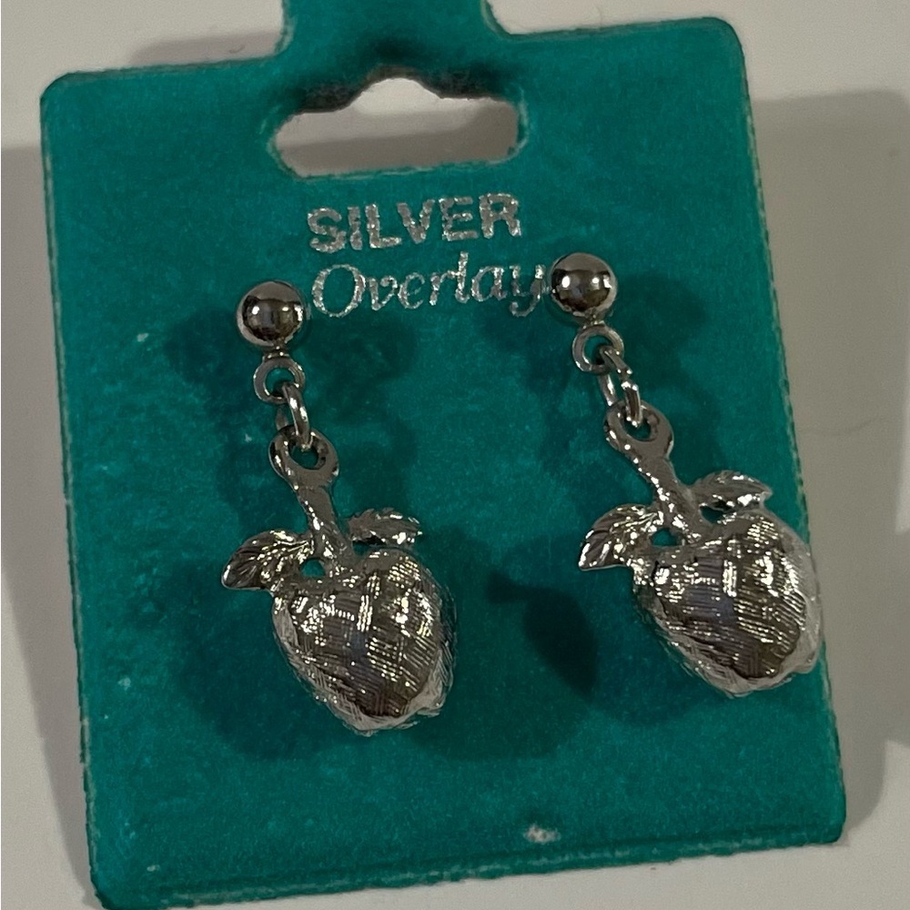 NWT Silver Overlay Apple Earrings